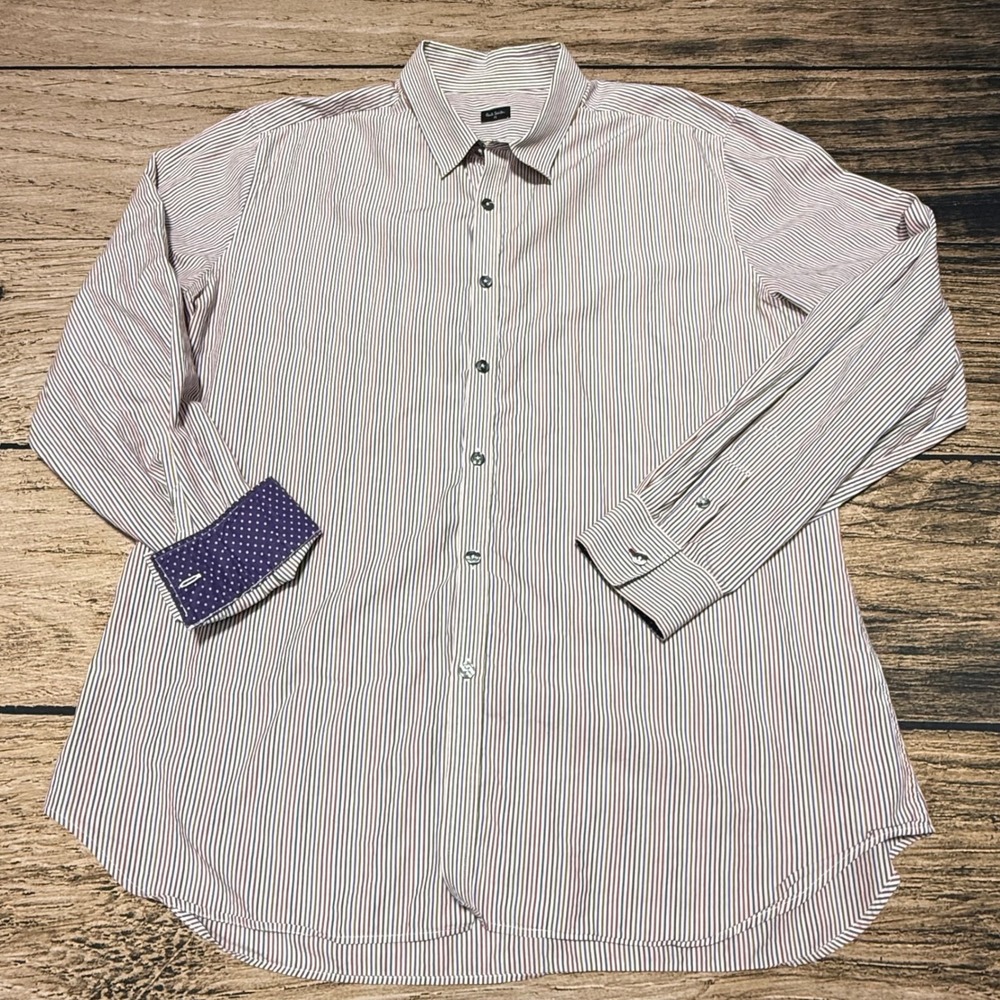 Paul Smith Button Down Shirt Mens XXL Multicolor Striped Cotton Flip Cuff